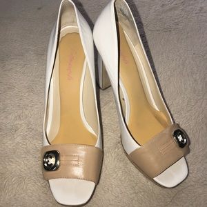 White & Creme Leather Heels